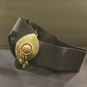 Vintage Nan Lewis Black Belt with Gold Medallion w/Tassle Accents Boho Casual